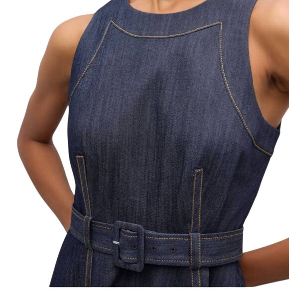 Cinq a Sept Zelda Belted Asymmetric Sleeveless Denim Midi Dress Size M NEW - Picture 7 of 12